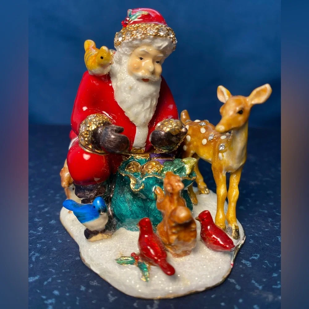 Kubla Crafts Bejeweled Christmas Santa Claus with Animals Box